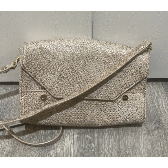 ELAINE TURNER Women's Gold Colored Leather Snakeskin Print Shoulder Handbag - Picture 2 of 13